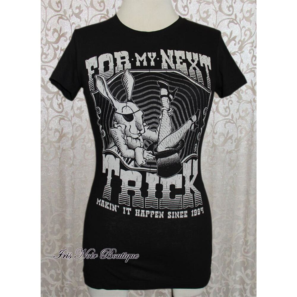 Punk Goth Horror Demented Circus Rabbit Trick Soft Black T-Shirt XL
